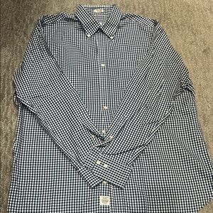 Peter millar XL button down easy care cotton shirt, blue and white check